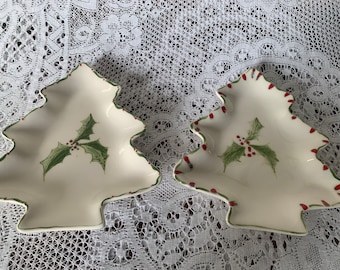 Two Ceramic Christmas Tree Shaped Nibbles Dishes