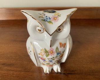 Aynsley Bone China Cottage Garden Design Owl Trinket Box