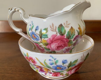 Vintage Paragon Bone China Milchkännchen/Milchkännchen und Zuckerdose mit Blumenmuster