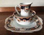 1930s Royal Vale Imari Coloured Serving Plate, Bowl and Milk Jug Creamer