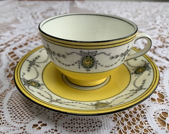 Aynsley Art Deco Gelbe und schwarze Teetasse und Untertasse – Muster 3520