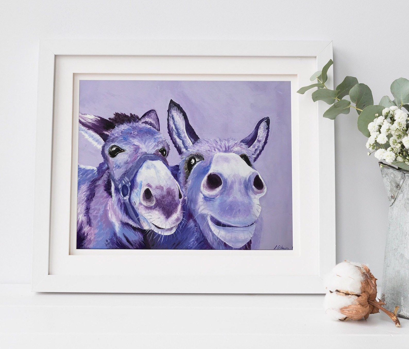 Purple Donkey art print A4 and A5 farm animal portrait on Etsy