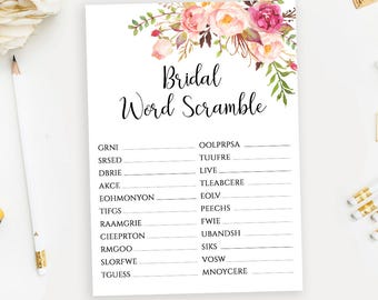 Bridal Word scramble game Printable floral Bridal Shower scramble template card DIY Instant download PDF JPEG