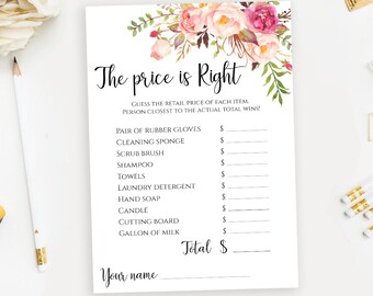 The price is right Bridal Shower game card template Floral Bridal Shower The price is right printable Instant download PDF JPEG