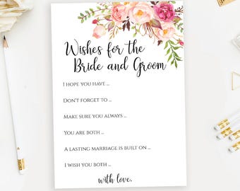 Wishes for the Bride and Groom printable Wedding advice card template Shower activities 5x7 inches Instant download PDF JPEG