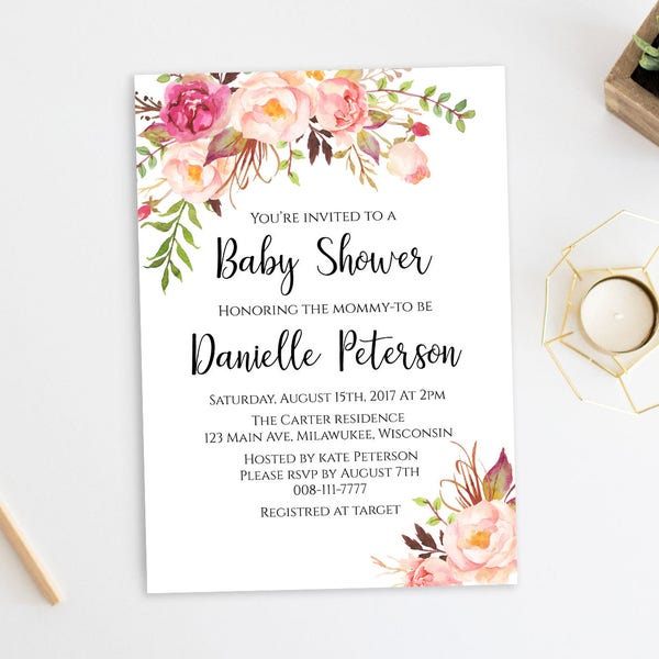 Baby Shower invitation Printable floral Baby Shower invite template Editable DIY PDF Kids shower Instant download