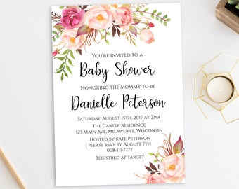 Baby Shower invitation Printable floral Baby Shower invite template Editable DIY PDF Kids shower Instant download