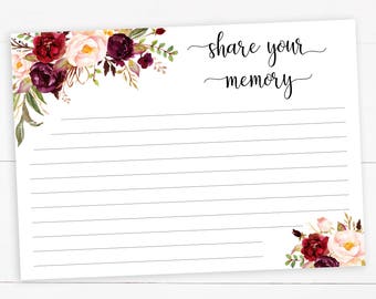 Share a memory card, Printable funeral cards, Floral Bridal Shower print, Instant download
