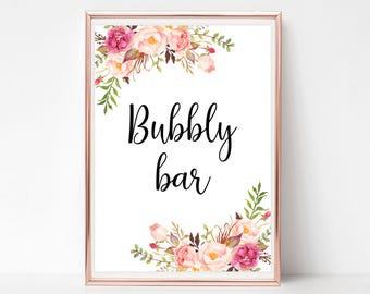 Wedding Bubbly bar sign template Printable mimosa bar decor Bridal Shower cocktail table decoration PDF JPEG Instant download