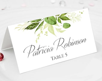 Place card template Folded Bridal Shower greenery escort card printable Fully editable PDF DIY table seating sign