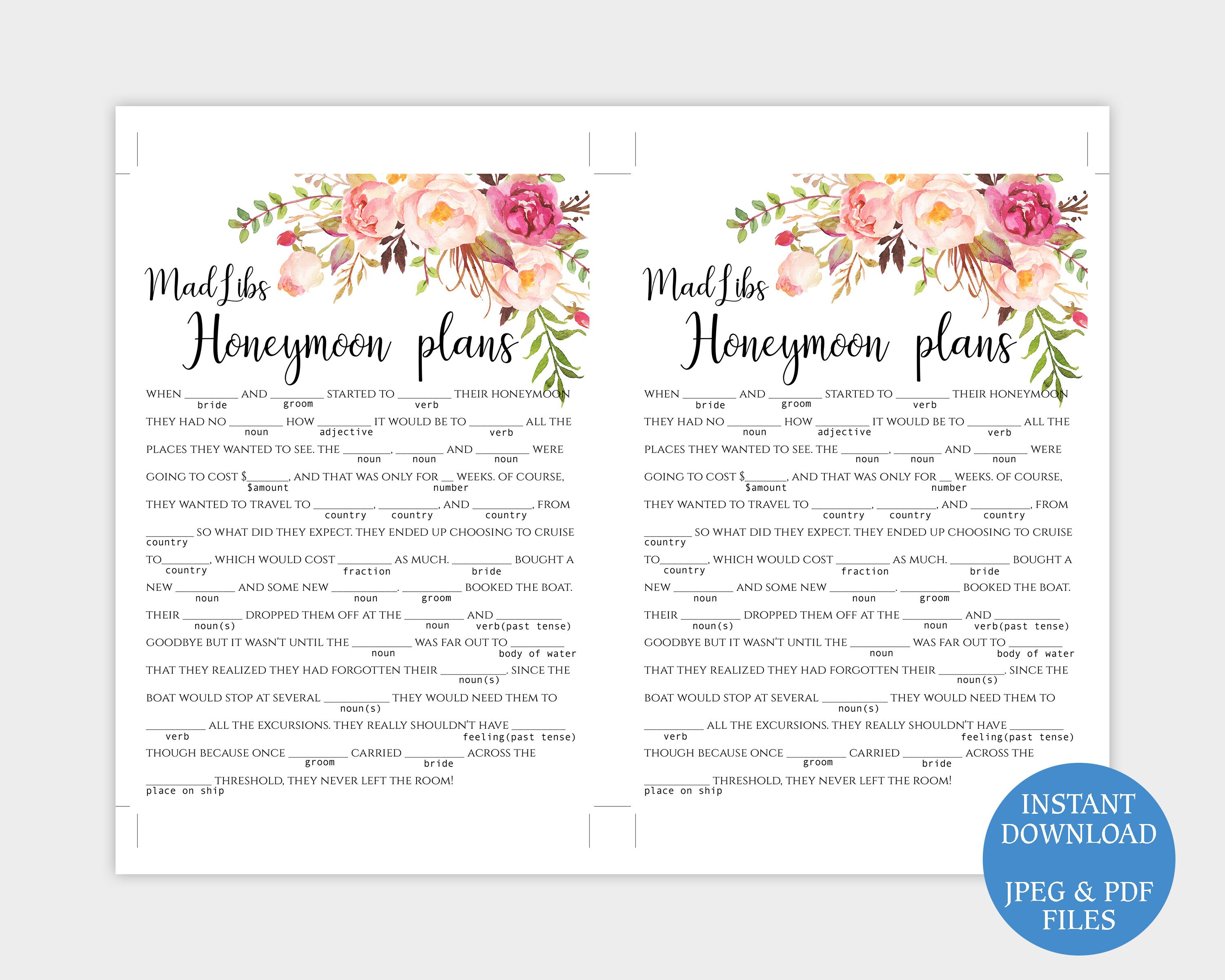 Printable Mad Libs Game Funny Bridal Shower Mad Lib Template - Etsy Canada