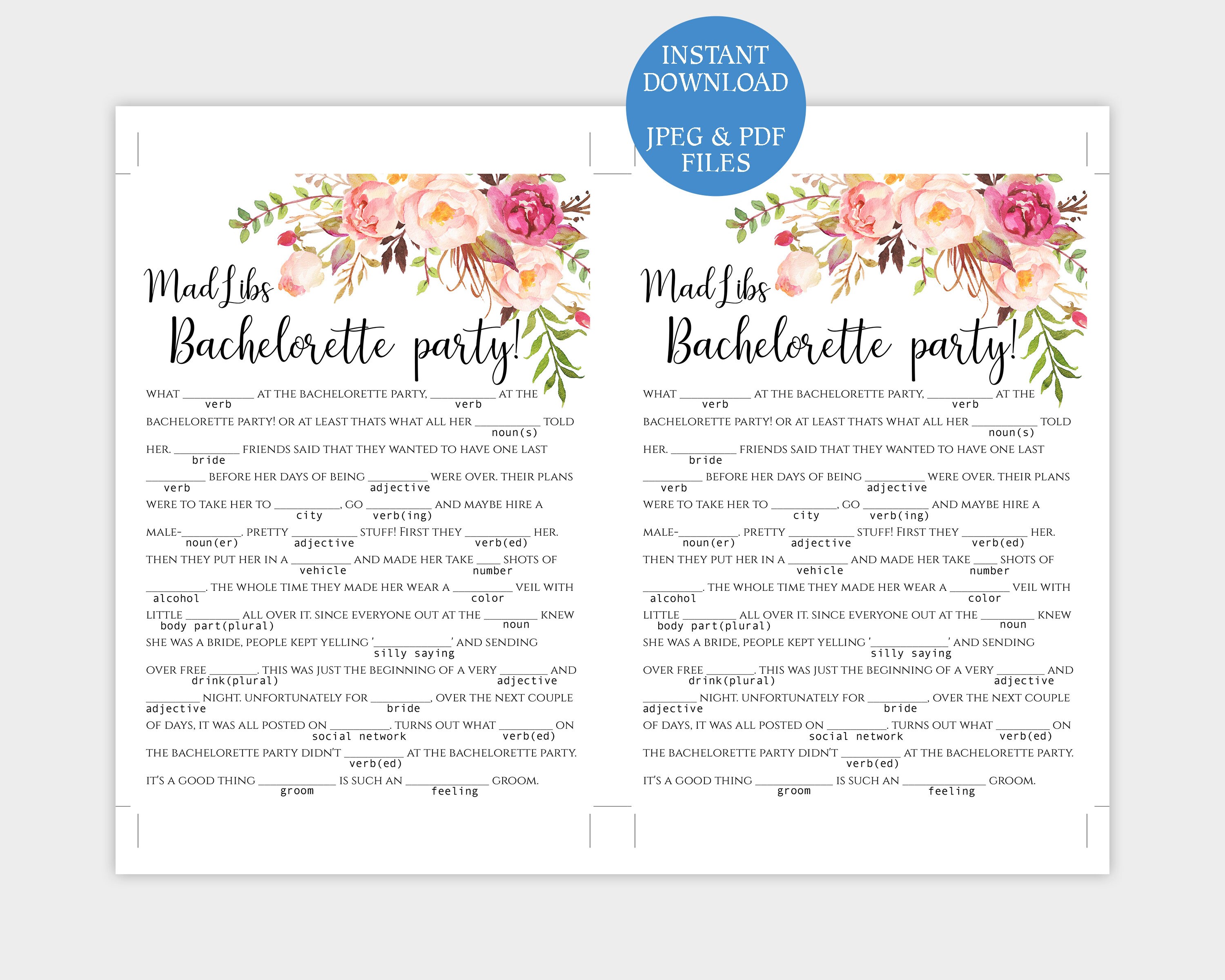 Bridal Mad Libs Game Template Fun Wedding Madlibs Game - Etsy