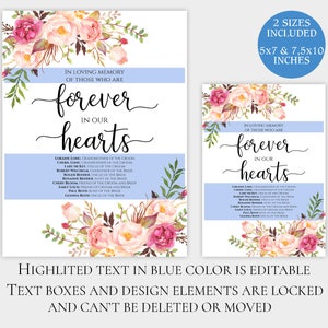 Forever in Our Hearts Sign Template Editable Memorial Table Decor DIY ...