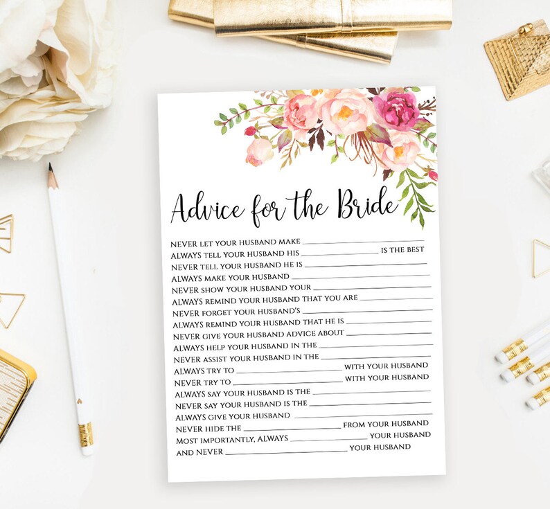 Floral Advice for the Bride Card Printable Bridal Shower Etsy Australia