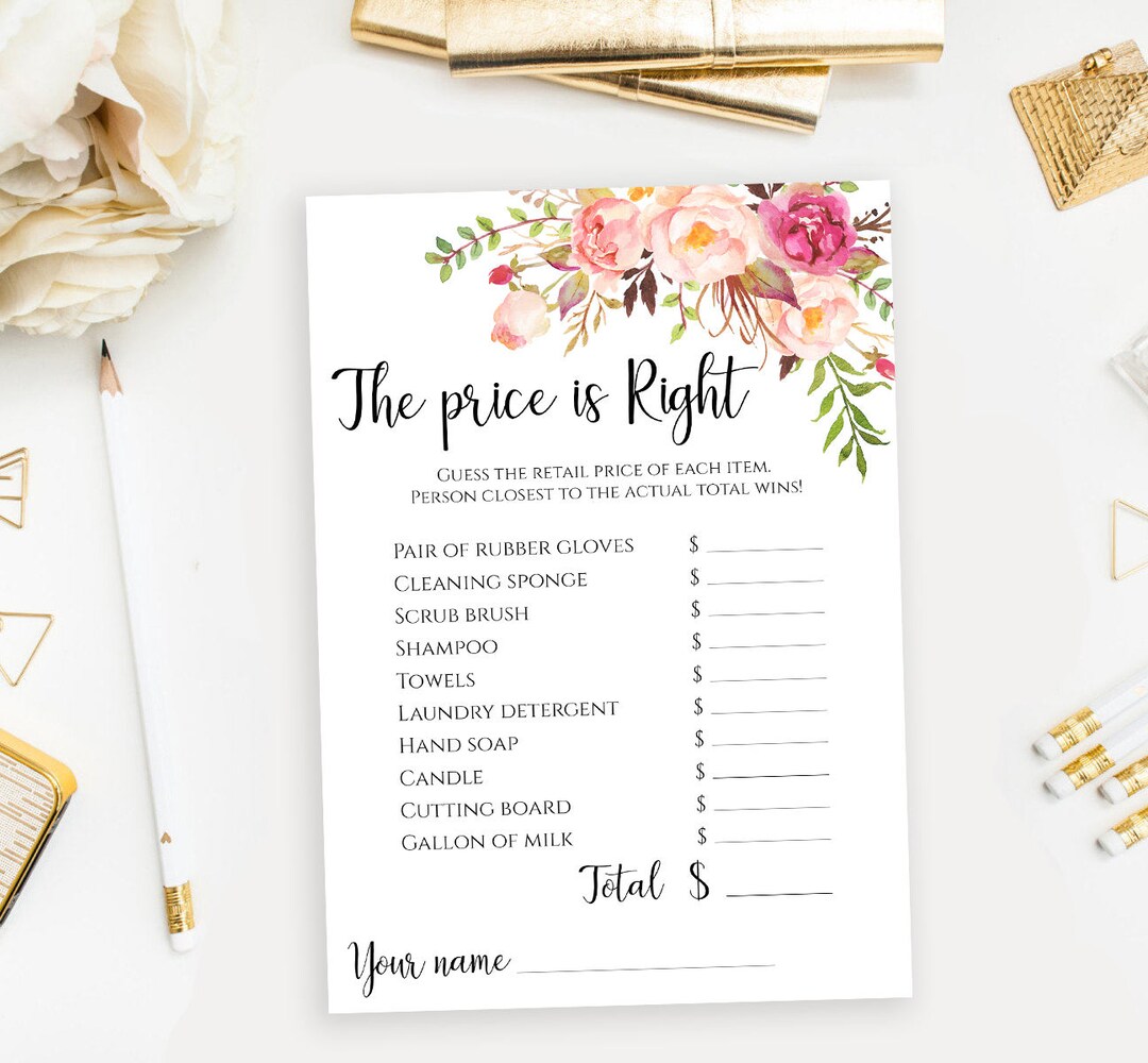 The Price is Right Bridal Shower Game Card Template Floral Bridal ...