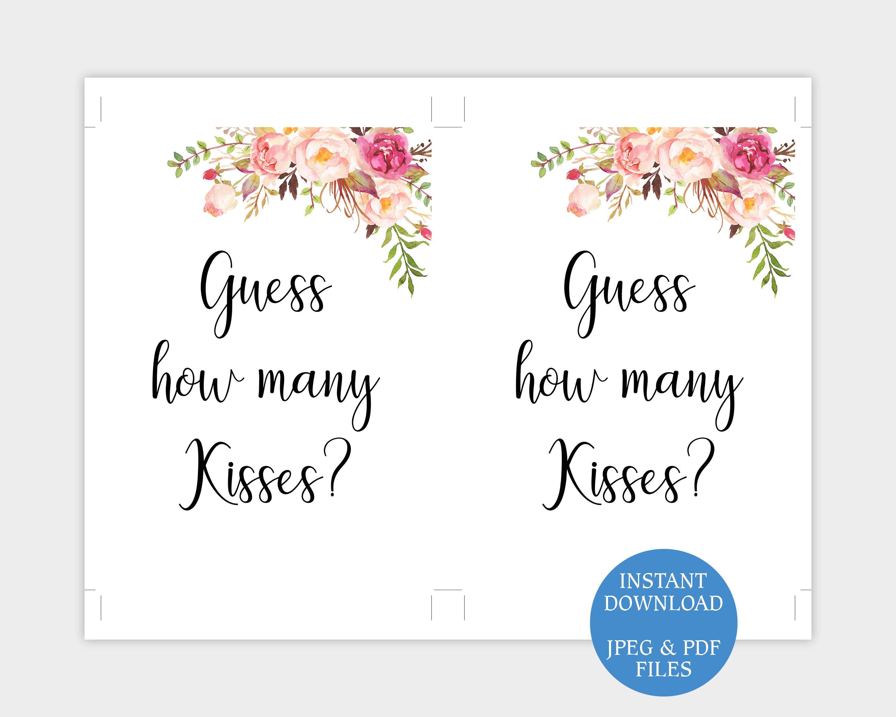 How Many Kisses Game Template Wedding Shower Games Template - Etsy