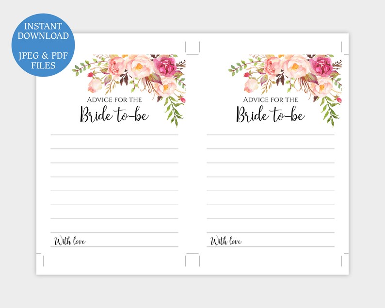 Advice Cards for the Bride to Be Printable Floral Bridal - Etsy