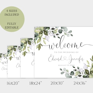 Greenery Wedding Welcome Sign, Boho Wedding Welcome Sign Template, Editable & Printable, Templett Digital Download image 2