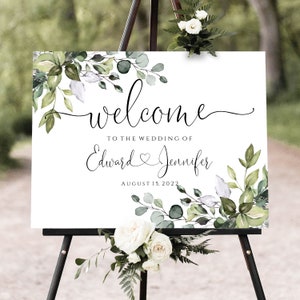 Greenery Wedding Welcome Sign, Boho Wedding Welcome Sign Template, Editable & Printable, Templett Digital Download image 1