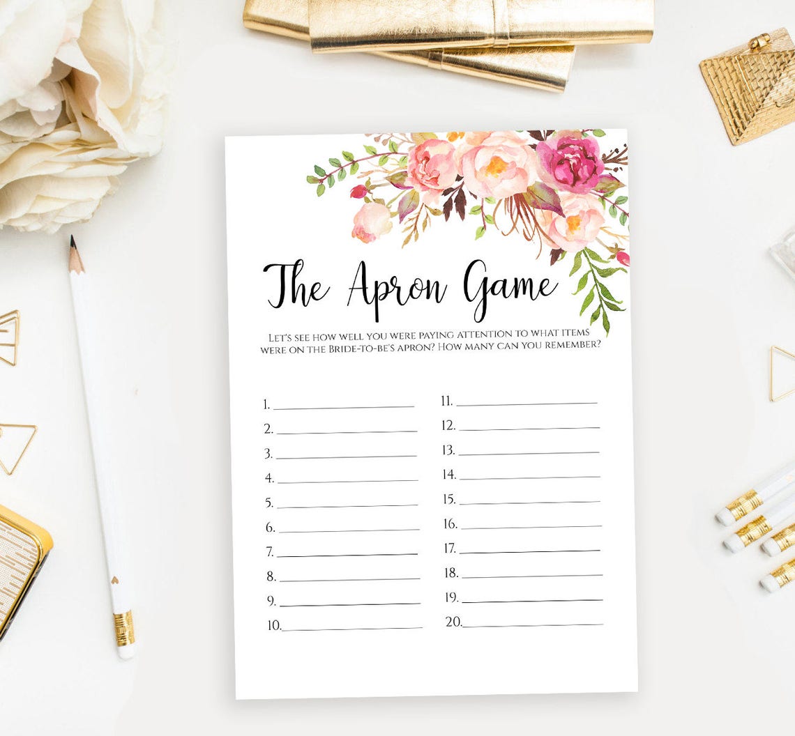 The Apron Game Printable Template Floral Bridal Shower Memory - Etsy