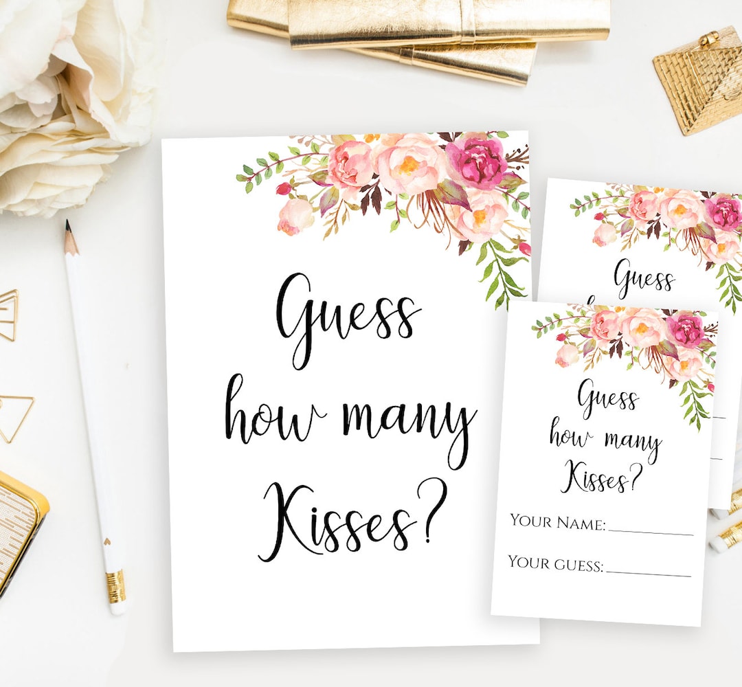 How Many Kisses Game Template Wedding Shower Games Template Floral Boho ...