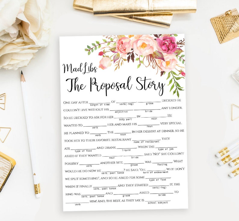Mad Libs Game Template Printable the Proposal Story Bachelorette Party Mad Lib Activity DIY ...