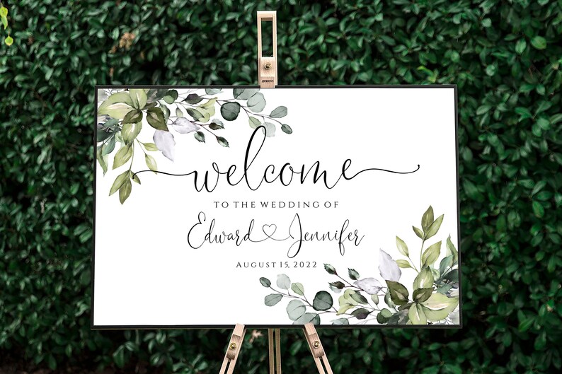 Greenery Wedding Welcome Sign, Boho Wedding Welcome Sign Template, Editable & Printable, Templett Digital Download image 6