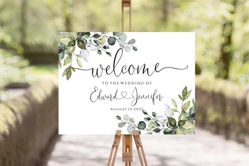 Greenery Wedding Welcome Sign, Boho Wedding Welcome Sign Template, Editable & Printable, Templett Digital Download image 8