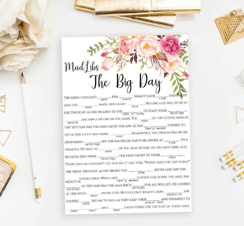 Wedding Mad Libs Story Game Printable Funny the Big Day Engagement ...