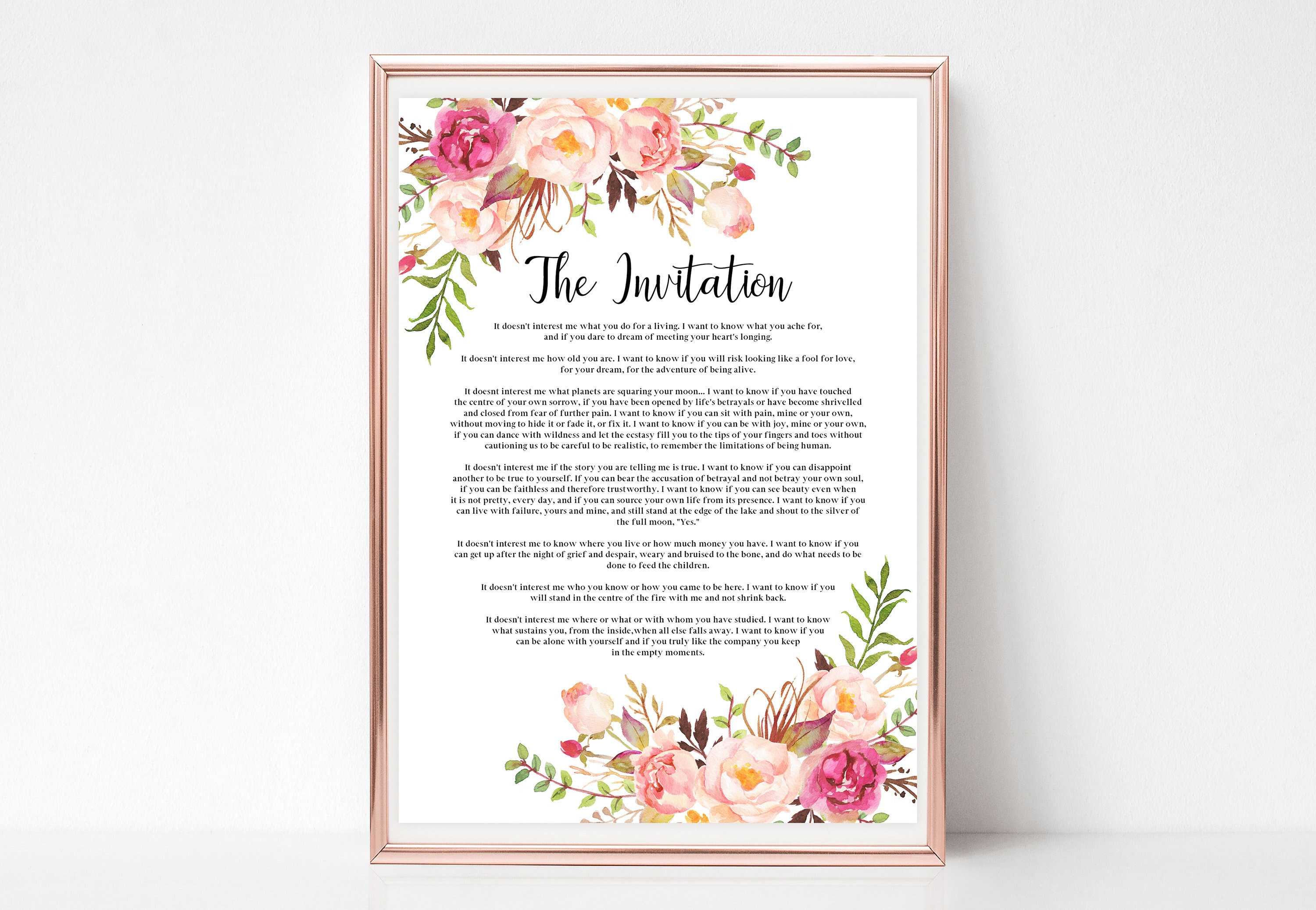 The Invitation Poem, by Oriah Mountain Dreamer, Poetry Print, Wall Art Printable, Floral Wall