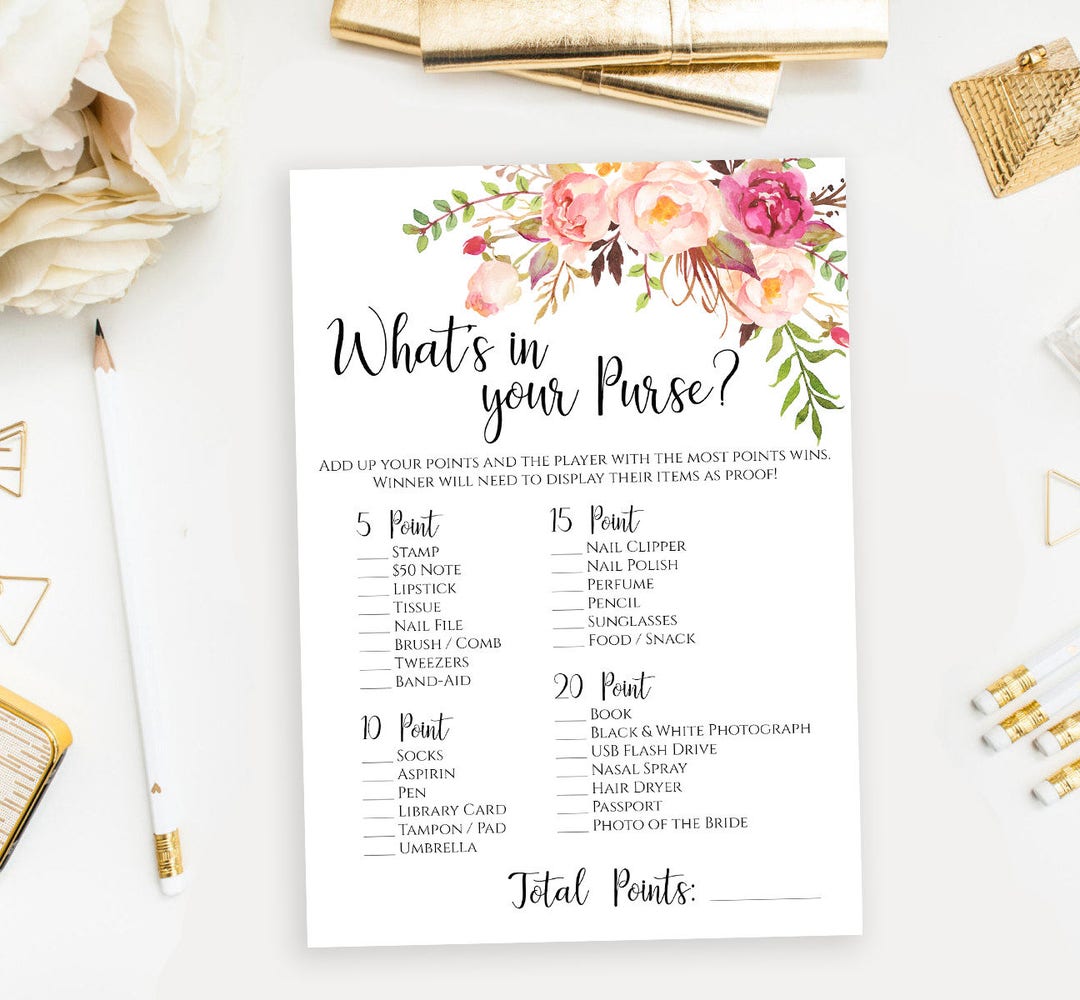 Floral What's in Your Purse Game Template Printable Etsy