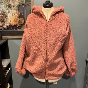 Teddy Bear Coat, Fuzzy Sherpa Jacket, Full Zipper and Large Hood