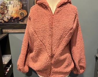 Teddy Bear Coat, Fuzzy Sherpa Jacket, Full Zipper and Large Hood