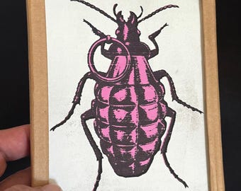 Original Silkscreen Artwork on Cardboard Box – Limited Handmade Wall Art with Stand