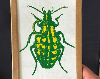 Original Silkscreen Artwork on Cardboard Box – Limited Handmade Wall Art with Stand