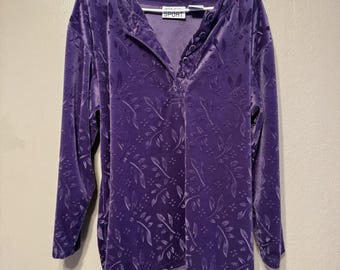 VTG フローラル レディース M パープル ベルベット ブラウス ロマンチック ソフト ガールコア ジャクリーン・スミス