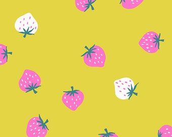 Strawberry Toss in Citron from the Picture Book collection by Kimberly Kight for Ruby Star Society