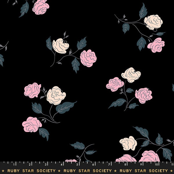 Steno Roses Rayon in Black by Kimberly Kight for Ruby Star Society