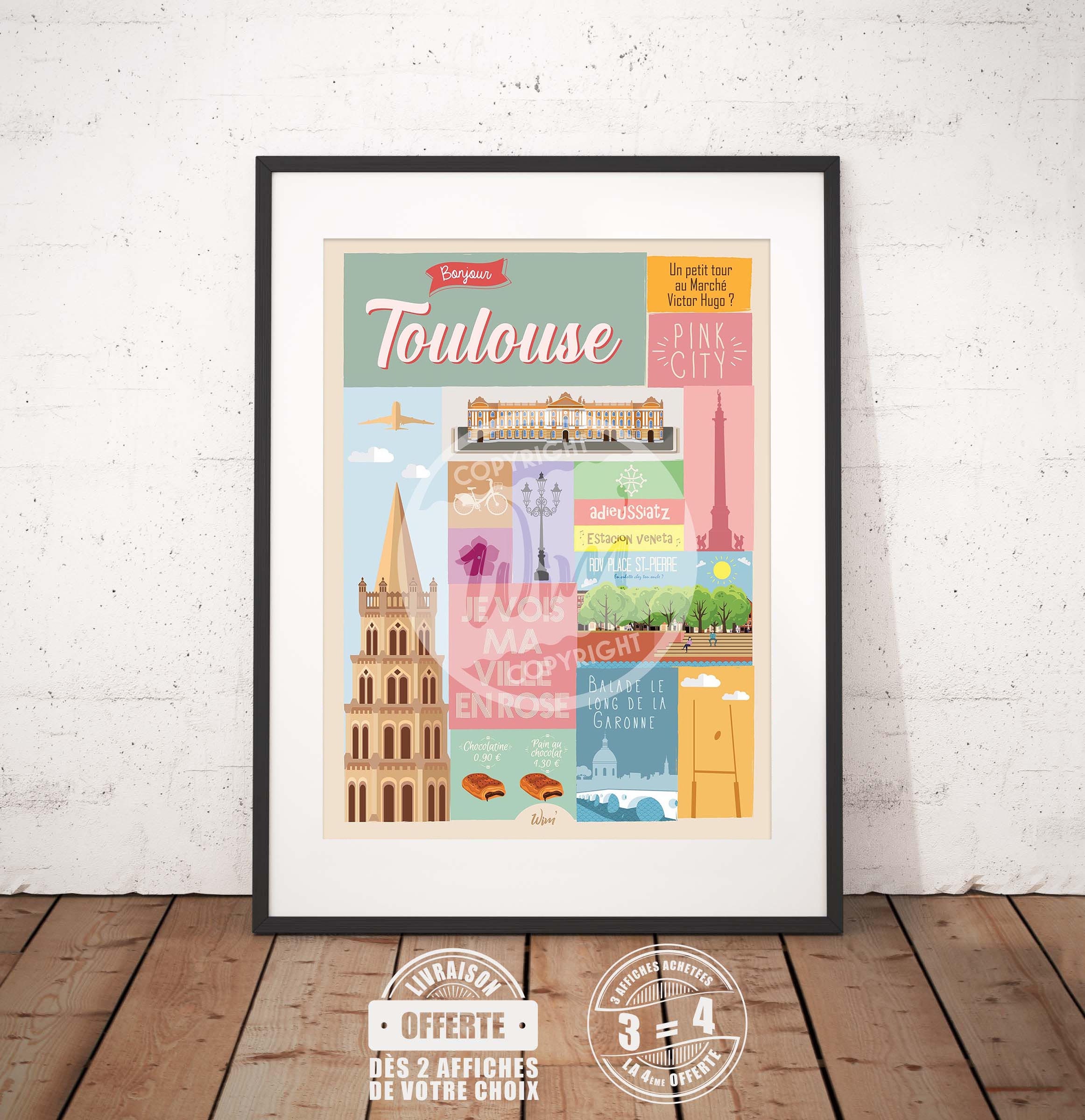 Toulouse - L'affiche de Déco Murale Bonjour Toulouse