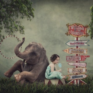 Vintage Carnival Background For Photographers / Circus Backdrop /  Digital Photography Background / Magical Download /  Elephant Overlay