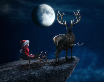 3 PACK Stag & Sleigh Background for Photography Compositions /  Winter Backdrop for Composite Photography / Christmas Overlay