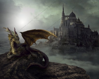 Dragon's Castle Background for Photographers / Dragon Background Instant Download / Composite Image / Magical Backdrop