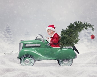 LAYERED Christmas car Background For Photography Composites / Winter Backdrop for Photographers /  PSD Holiday Tree Composition /  Overlays