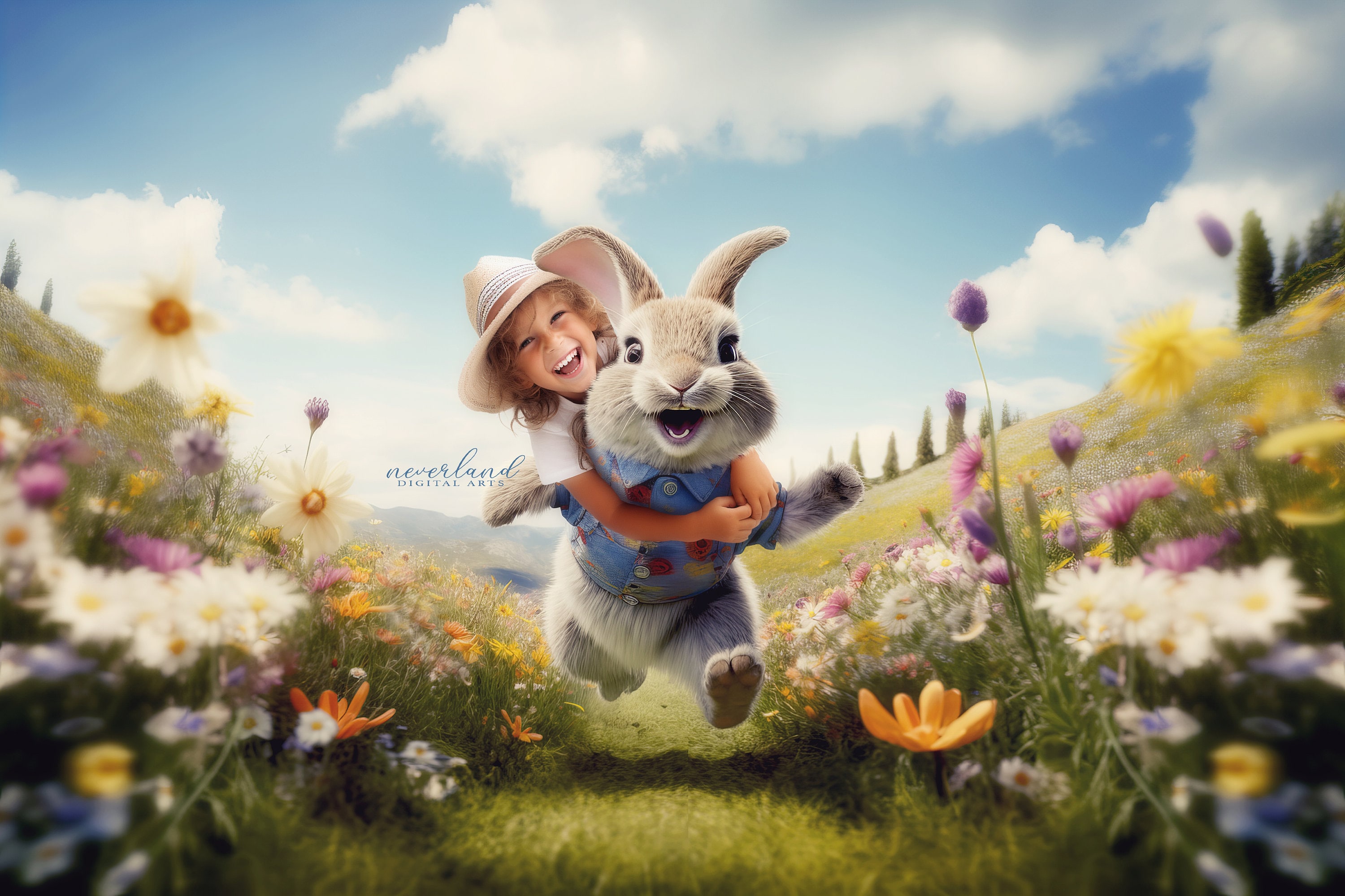 Photo Shop Rabit Rabbit Running in A Meadow Digital Background for Photography ...