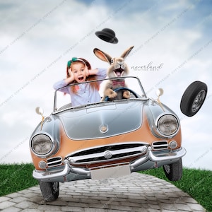 Easter Bunny Driving Digital Background For Photography Compositions / For Photographers / Photoshop /  Easter Backdrop / Composite