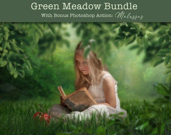 Green Meadow Bundle For Photography Composites / Layered PSD / PNG / JPG / Photoshop Action / Background Composition / Photo Overlay