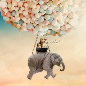 Layered Floating Elephant Background / Digital Backgrounds And Overlays For Photography / PSD Photoshop Compositions / Add your own subject