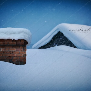 Snowy RoofTop / Winter Background for Photography Composites /  Christmas Santa Composition Backdrop / Photoshop / Snow / Chimney