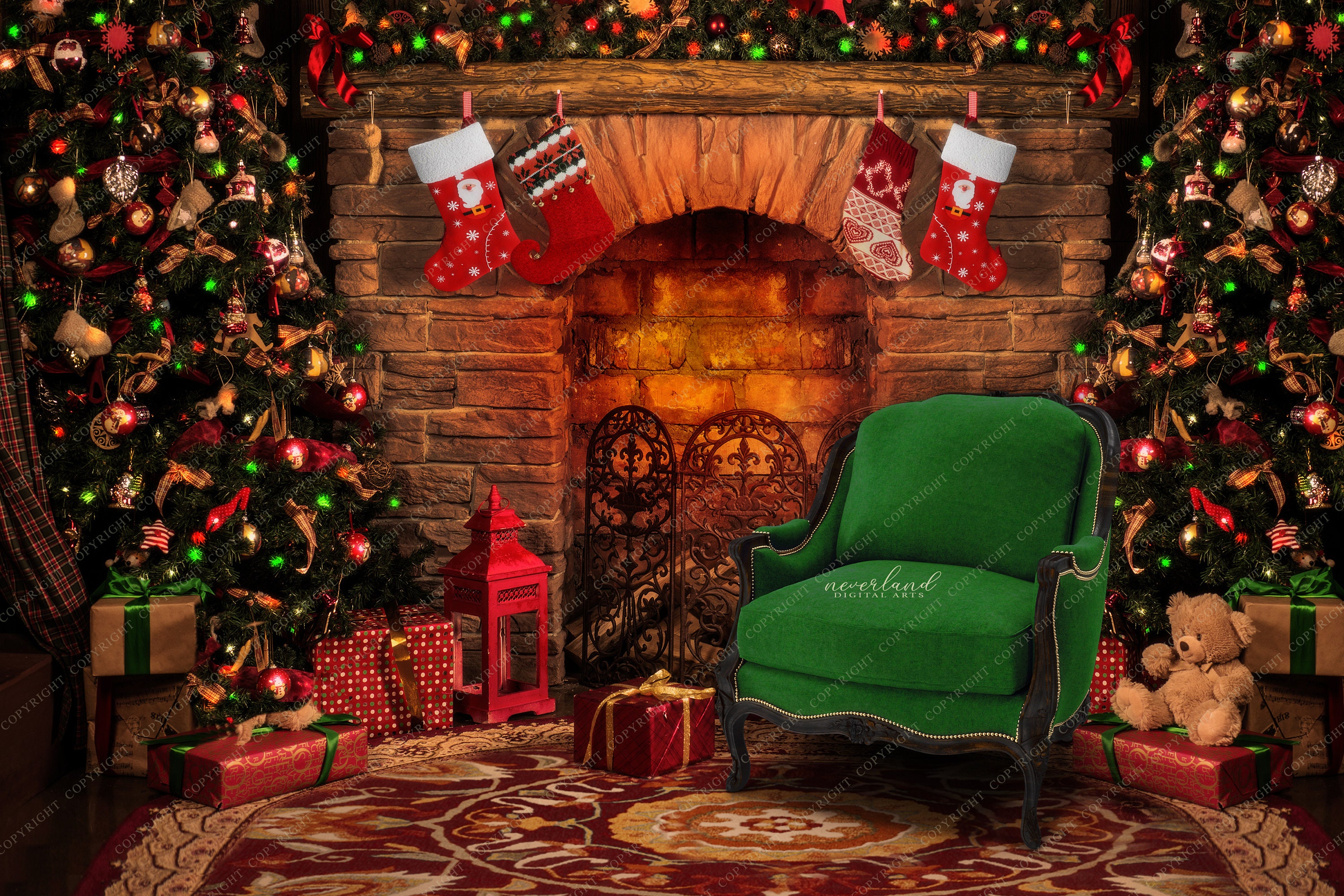 Christmas Den With Green Chair / Digital Background for Photography /  Composite / Composition / Holiday Card / Add Your Own Subject Gift - Etsy, image size:3000x2000