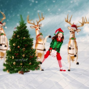 2 PACK Dancing Reindeer Background for Photography Composites / Christmas Backdrop for Photographers / Holiday Digital Compositions